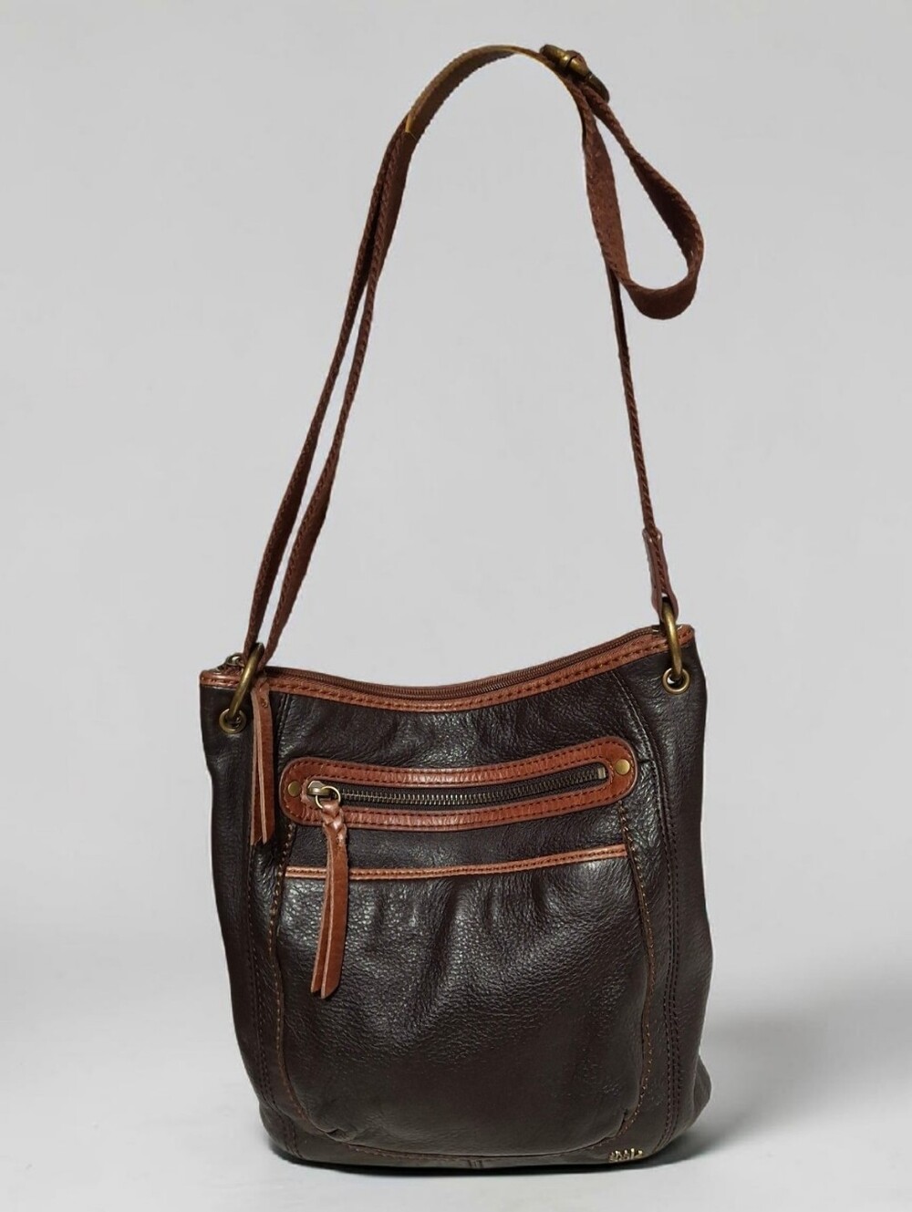 The sak chocolate brown pebbled leather hobo crossbody shoulder bag 10.5x10.5